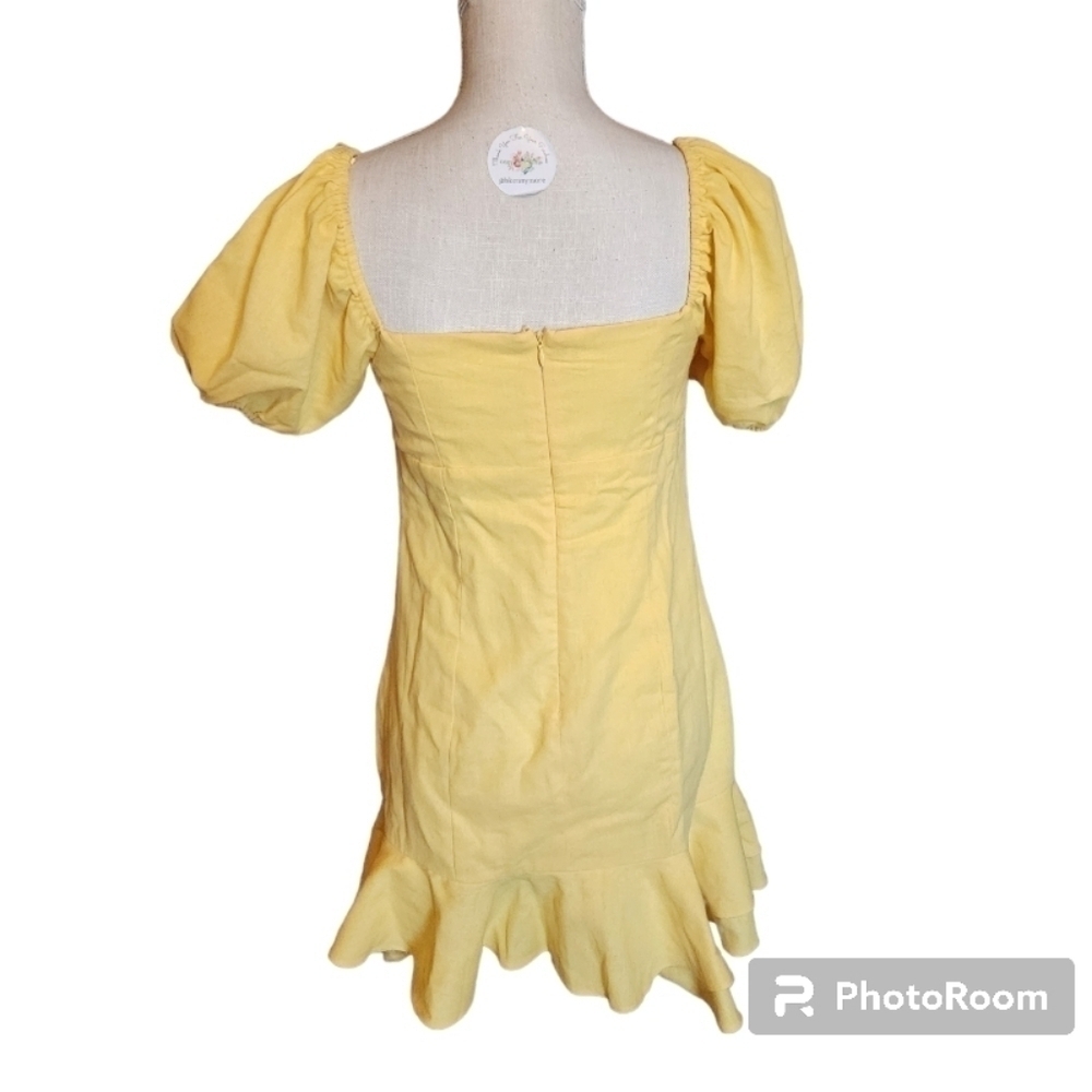 ALTAR'D STATE Knot Front Puff Sleeve Babydoll Sundress Yellow linen cott… - Picture 3 of 7